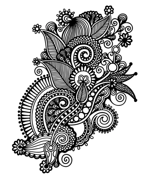 Hand draw black and white line art ornate flower design. Ukraini — Stock Vector