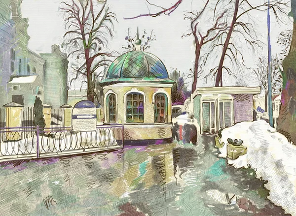 Originele digitale schilderij van winter stadslandschap. moderne impressionisme — Stockfoto