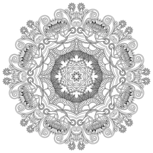 Ornement en dentelle circulaire, motif napperon géométrique décoratif rond — Image vectorielle