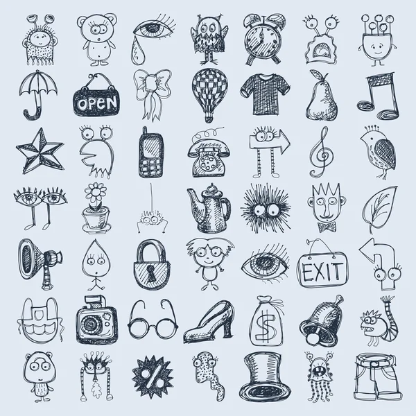 Conjunto de ícone de desenho de 49 mãos — Vetor de Stock
