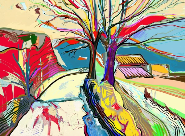 Digitale Kunst Malerei der ländlichen Landschaft — Stockfoto