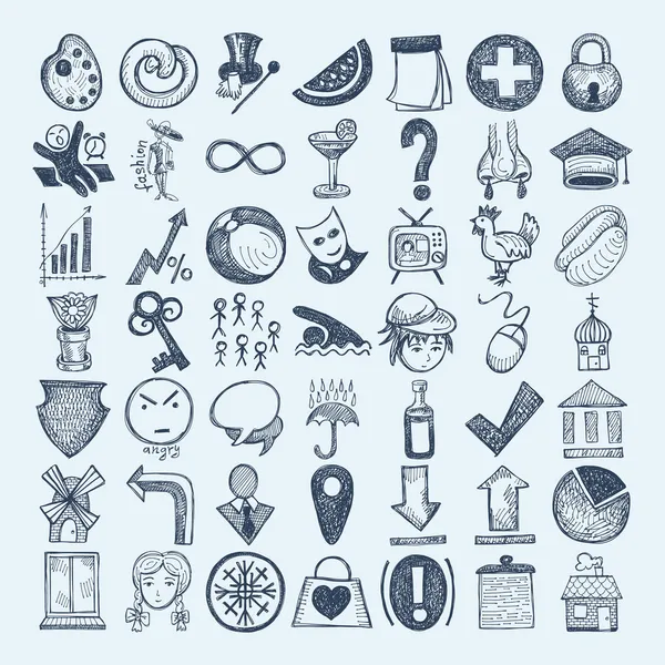 Conjunto de ícone de desenho de 49 mãos —  Vetores de Stock