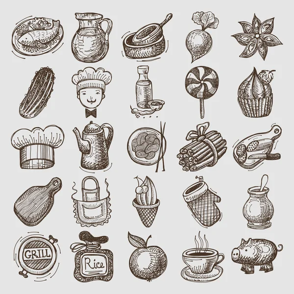 25 boceto garabatos iconos comida — Vector de stock