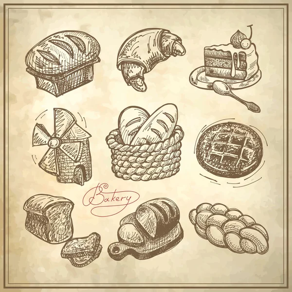 Digital drawing bakery icon set — Stock Vector