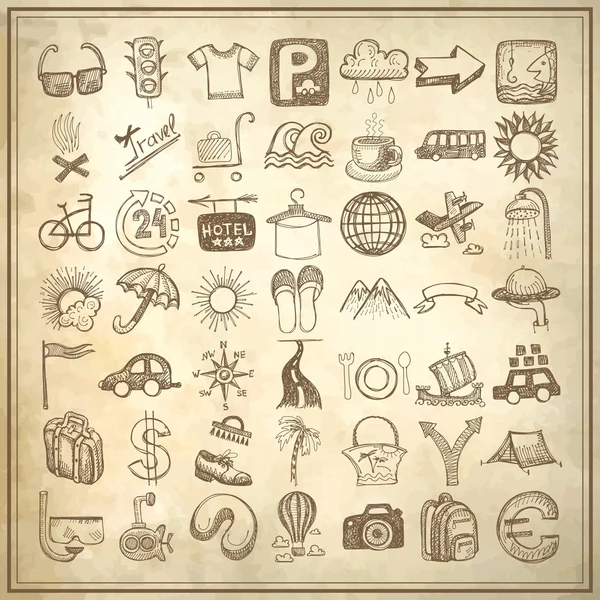 49 Hand Zeichnung Doodle Icon Set, Reise-Thema — Stockvektor