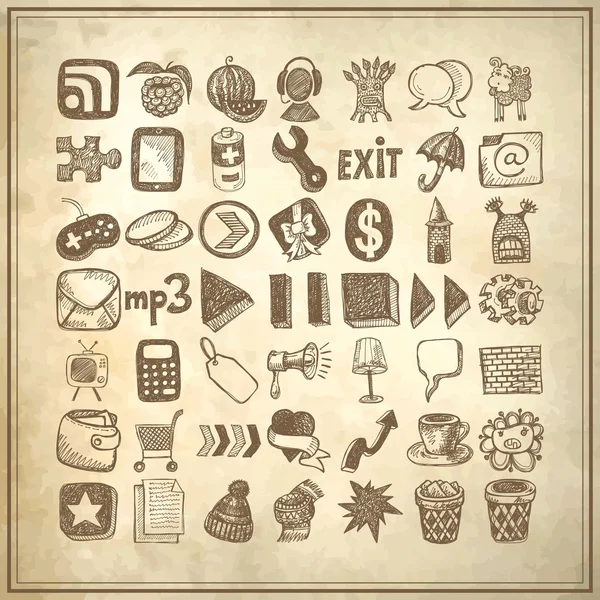 49 mano dibujo garabato icono conjunto — Archivo Imágenes Vectoriales