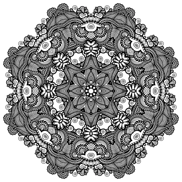 Kruhový krajkový ornament, kruhový ornamentální geometrický doily vzor — Stockový vektor