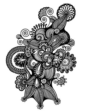 original hand draw line art ornate flower design. Ukrainian trad clipart