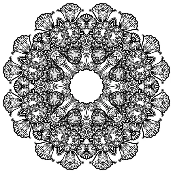 Ozdoba koronki, okrągły ozdobny geometryczny wzór serwetki — Wektor stockowy
