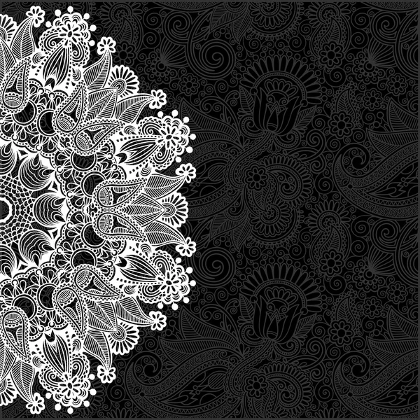 Plantilla de círculo ornamental blanco y negro con fondo floral — Vector de stock