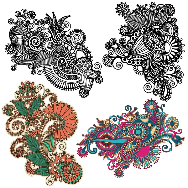 Original hand draw line art ornate flower design. Ukrainian trad — Stock Vector