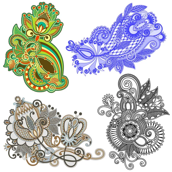 Original mão desenhar linha arte ornamentado flor design. Trad ucraniano —  Vetores de Stock