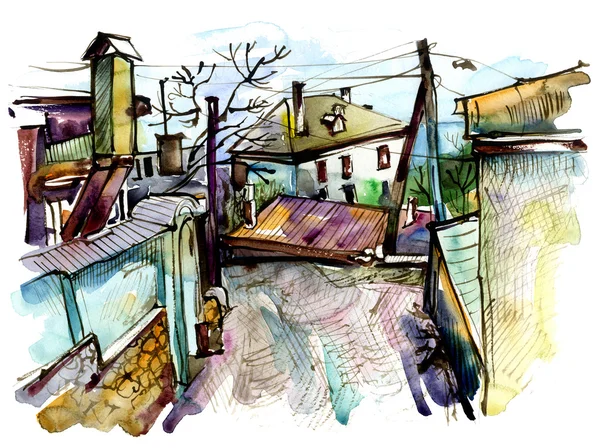 Aquarelle sur papier de vieille rue à Gurzuf — Photo