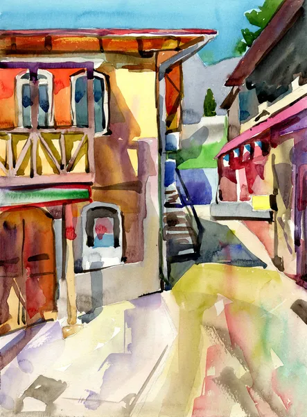 Aquarelle originale de vieille rue à Gurzuf — Photo