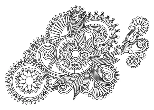 Noir et blanc design de fleurs ornées d'art de ligne originale. Style traditionnel ukrainien — Image vectorielle