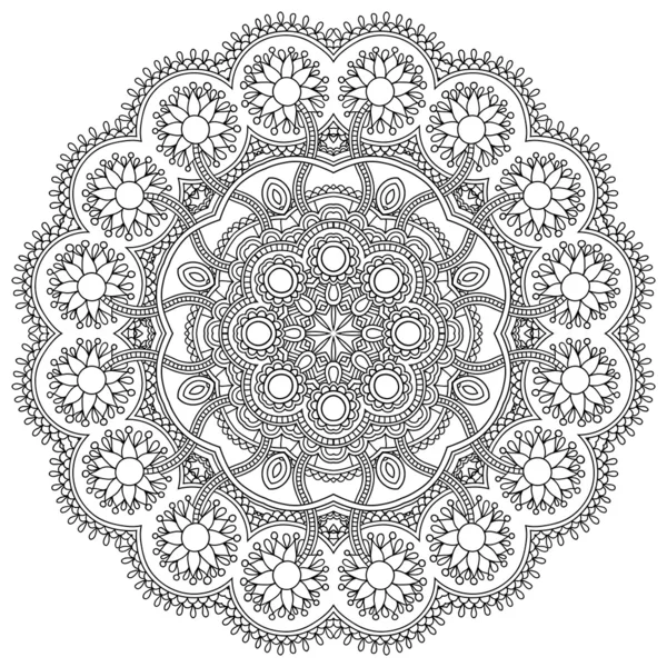 Circle lace black and white ornament, round ornamental geometric doily pattern — Stock Vector
