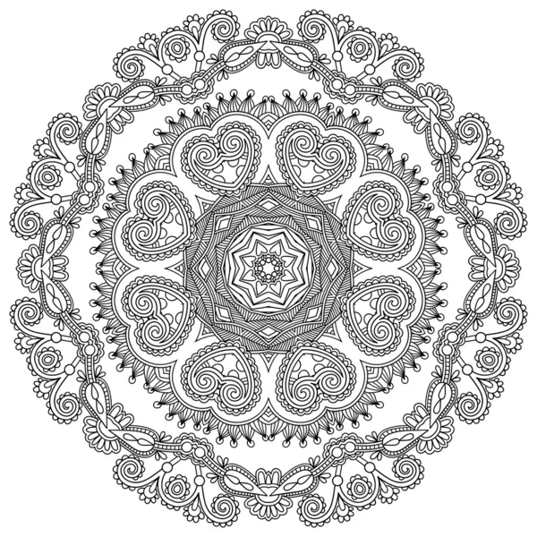 Círculo rendas ornamento preto e branco, redondo padrão guardanapo geométrico ornamental — Vetor de Stock