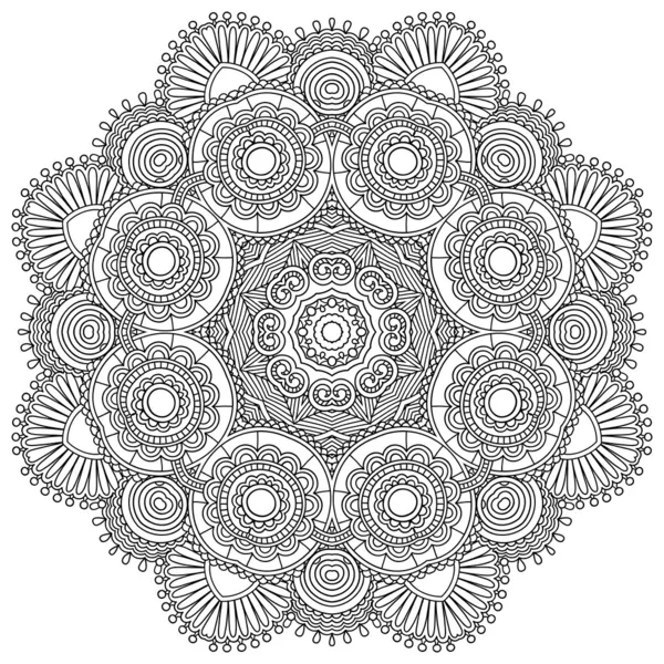 Kreis Spitze schwarz-weißes Ornament, runde ornamentale geometrische Deckchenmuster — Stockvektor