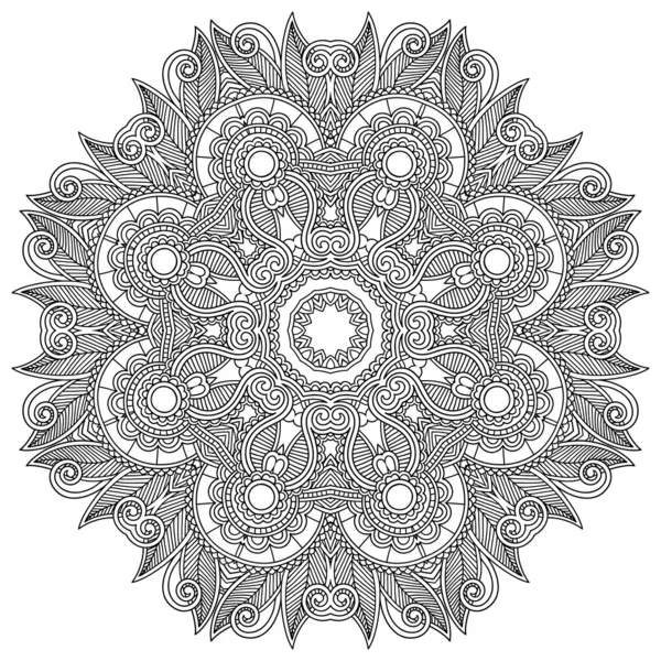 Encaje círculo ornamento blanco y negro, patrón redondo tapete geométrico ornamental — Archivo Imágenes Vectoriales