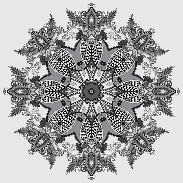 Kreis graue Spitze Ornament, runde ornamentale geometrische Deckchen Muster, Schwarz-Weiß-Kollektion — Stockvektor