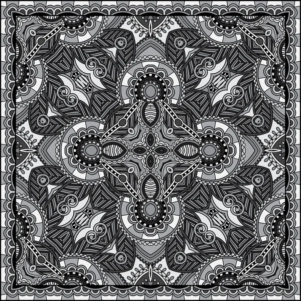 Szary ozdobnych kwiatów pąki bandanna. można użyć tego wzoru w projektowaniu dywan, szal, poduszki, poduszki, kolekcja czarno-biały — Wektor stockowy