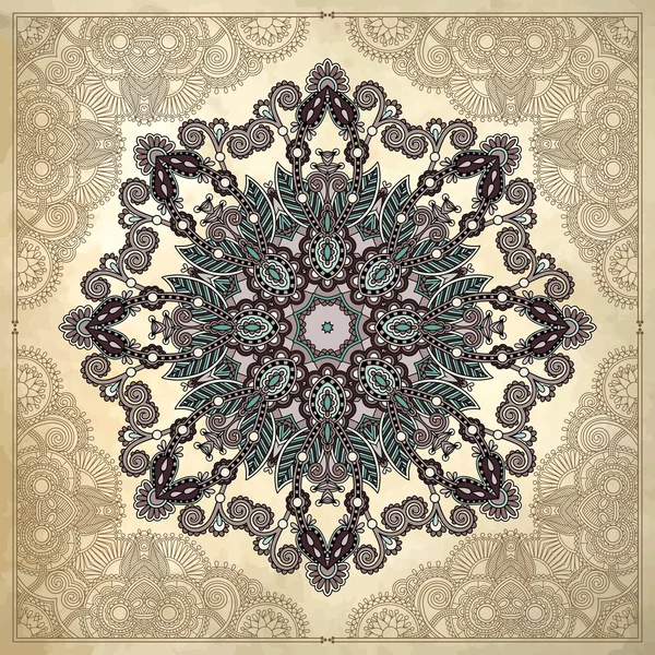 Cirkel ontwerp met bloemen op grunge achtergrond met kant ornament — Stockvector