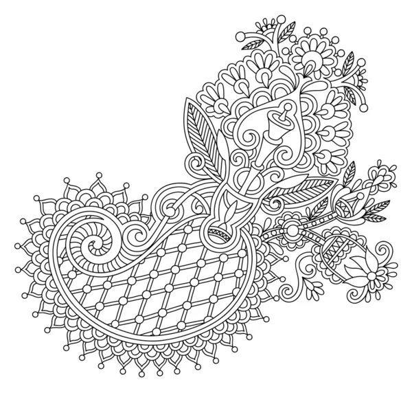 Original línea de dibujo digital diseño de flores ornamentado arte. Estilo tradicional ucraniano — Archivo Imágenes Vectoriales