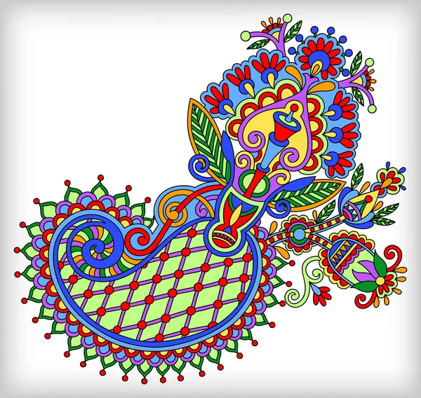 Originale digitale Linienkunst kunstvolle Blumenmuster. Ukrainischer traditioneller Stil — Stockvektor