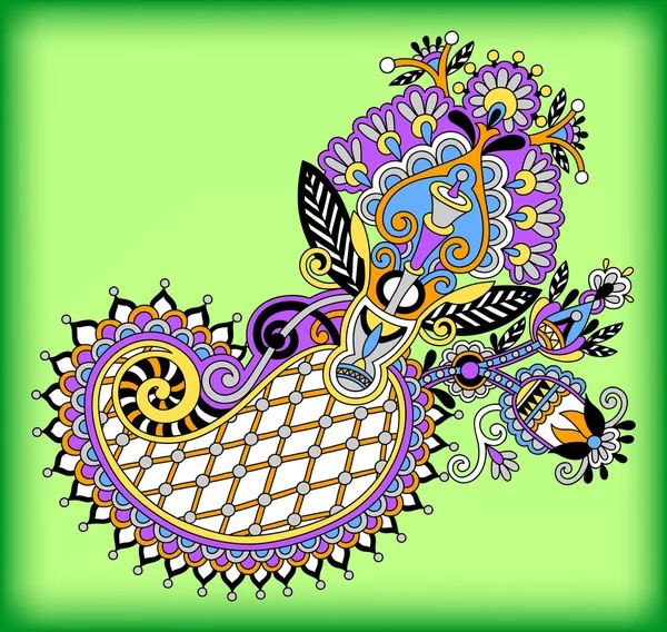 Original digital draw line art ornate flower design. Ukrainian traditional style — Stock Vector