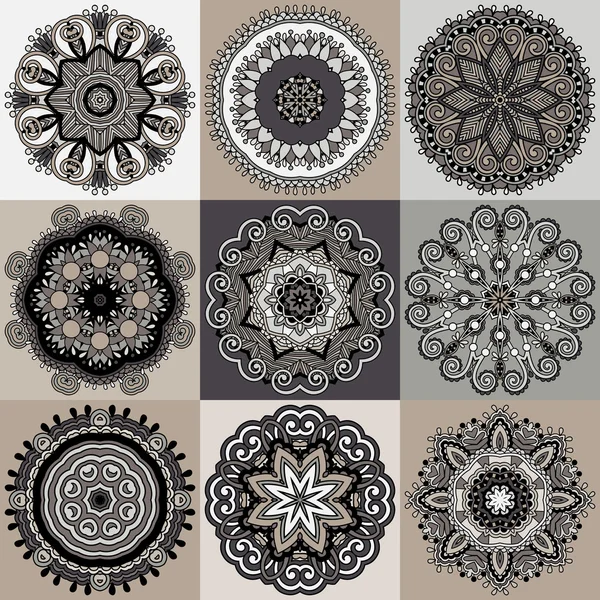 Ornement de cercle, collection ronde ornementale en dentelle — Image vectorielle