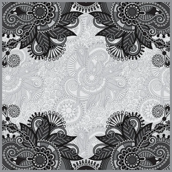 Grey vintage floral ornamental template on flower background, black and white collection — Stock Vector