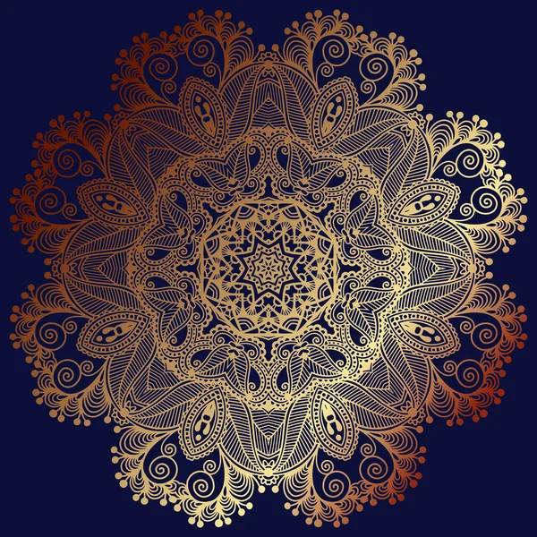 Ornement en dentelle d'or cercle, motif napperon géométrique ornemental rond — Image vectorielle