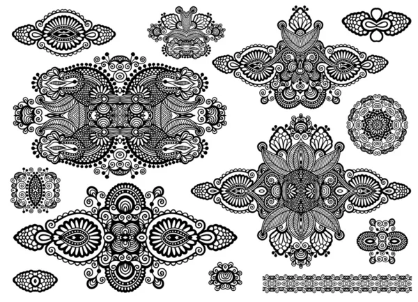 Ensemble de parure florale ornementale, collection noir et blanc — Image vectorielle