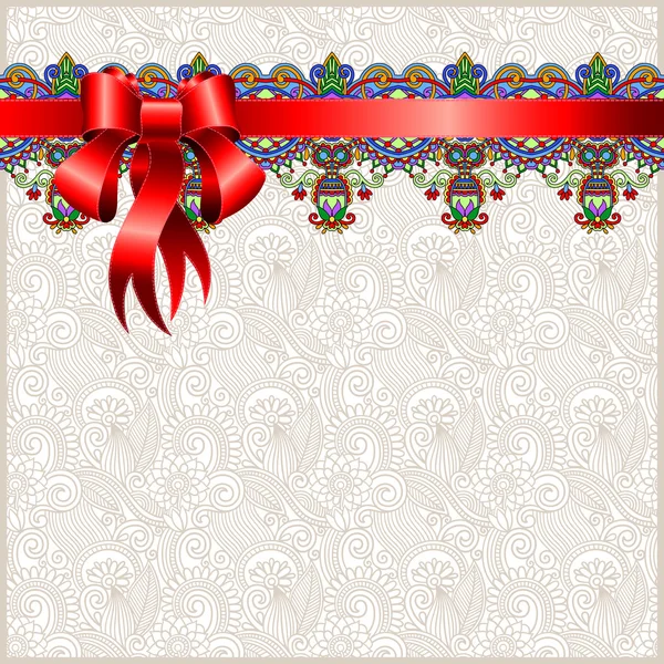 Fondo floral navideño con cinta roja — Vector de stock