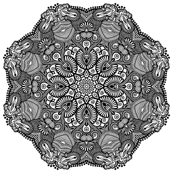 Kreis Spitze Ornament, runde ornamentale geometrische Deckchen Muster, Schwarz-Weiß-Kollektion — Stockvektor