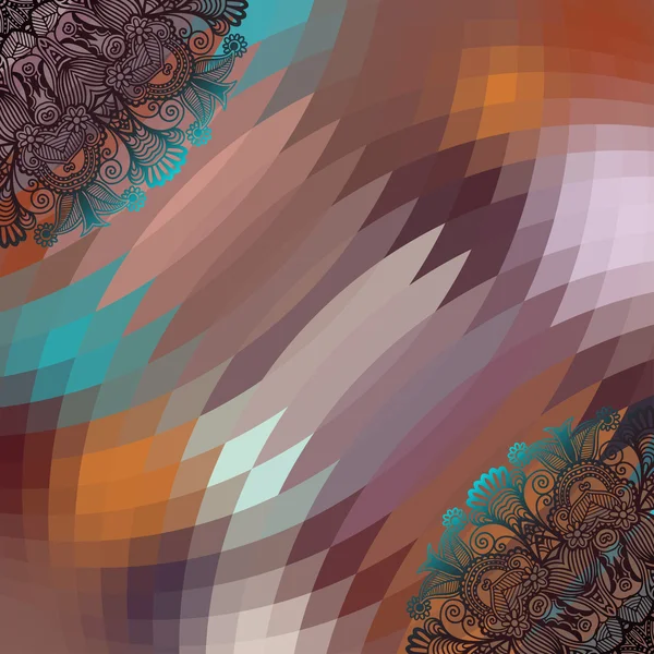 Composición geométrica cuadrada con diseño de flores étnicas, fondo de patrón de color — Archivo Imágenes Vectoriales