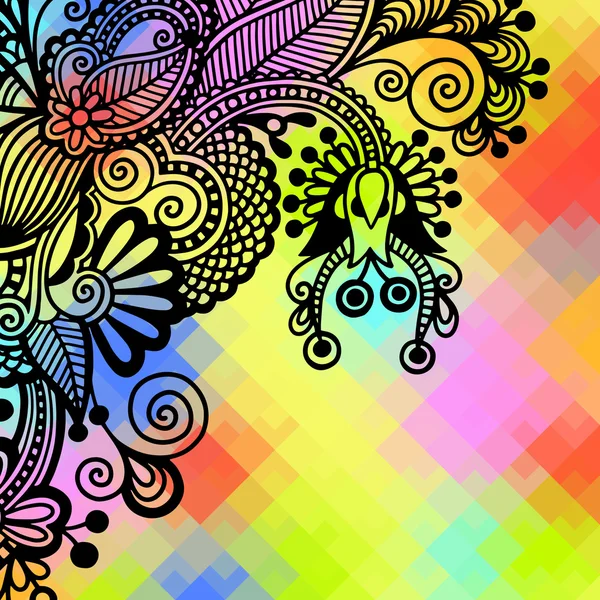 Composition géométrique carrée avec motif de fleurs ethniques, fond de motif de couleur — Image vectorielle