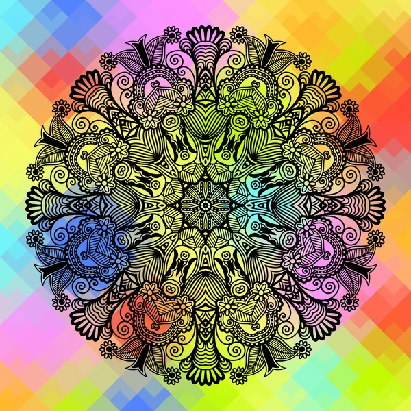 Vierkant geometrische compositie bij etnische bloem ontwerp, kleur patroon achtergrond — Stockvector