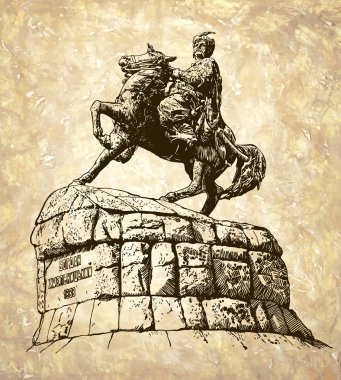 Original sketchy digital drawing of historic monument of famous Ukrainian hetman Bogdan Khmelnitsky, Kyiv (Kiev), Ukraine clipart