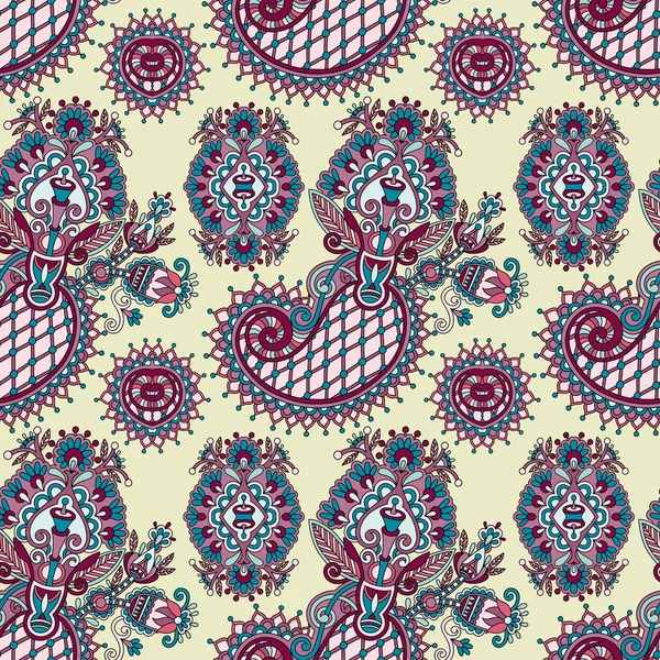 Handzeichnung kunstvolle nahtlose Blume Paisley Design Hintergrund — Stockvektor