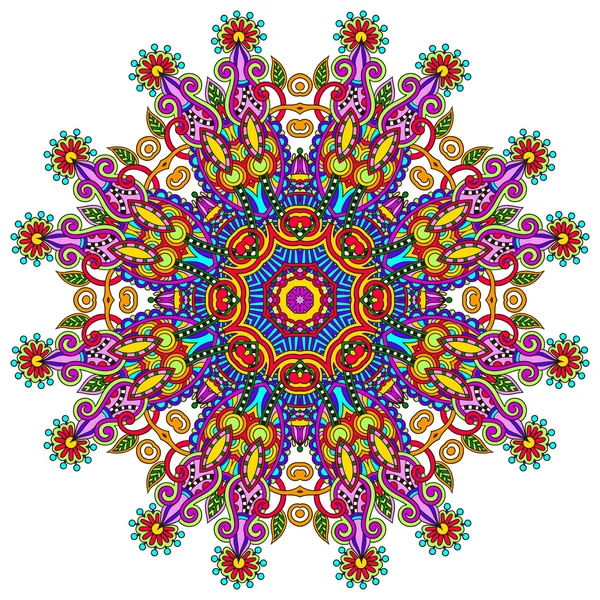 Circle lace ornament, round ornamental geometric doily pattern — Stock Vector