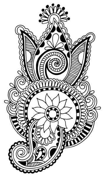 黒いライン アートの華やかな花のデザイン — ストックベクタ