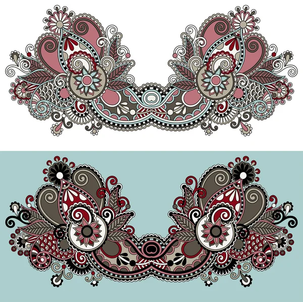 Neckline ornate floral paisley embroidery fashion design — Stock Vector