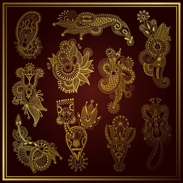 Золота лінія арт орнаментальна колекція дизайну квітів — стоковий вектор