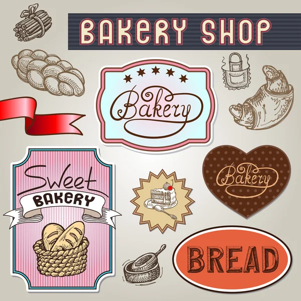 Collection of vintage retro bakery label design — Stock Vector