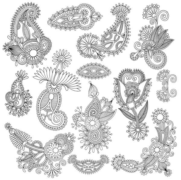 Black line art ornate flower design collection — Stock Vector