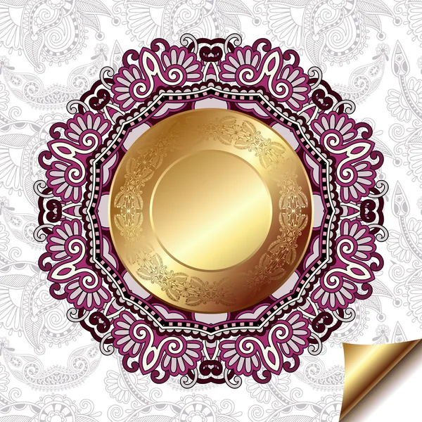 Luce sfondo floreale con motivo a cerchio d'oro e ornamento di pizzo cerchio — Vettoriale Stock