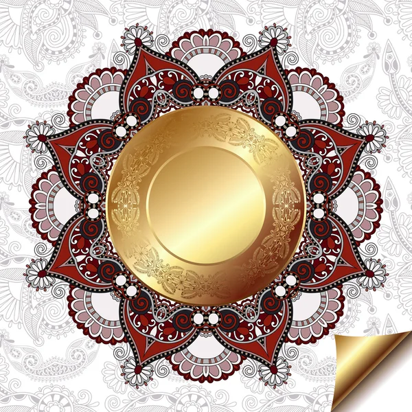 Fondo floral ligero con patrón de círculo de oro y adorno de encaje círculo — Vector de stock