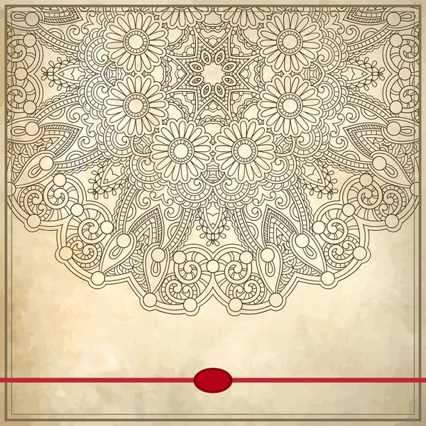 Flower circle design on grunge background with lace ornament. — Stock Vector