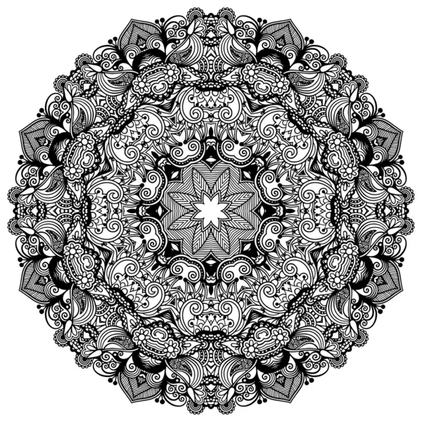 Ozdoba koronki, okrągły ozdobny geometryczny wzór serwetki — Wektor stockowy